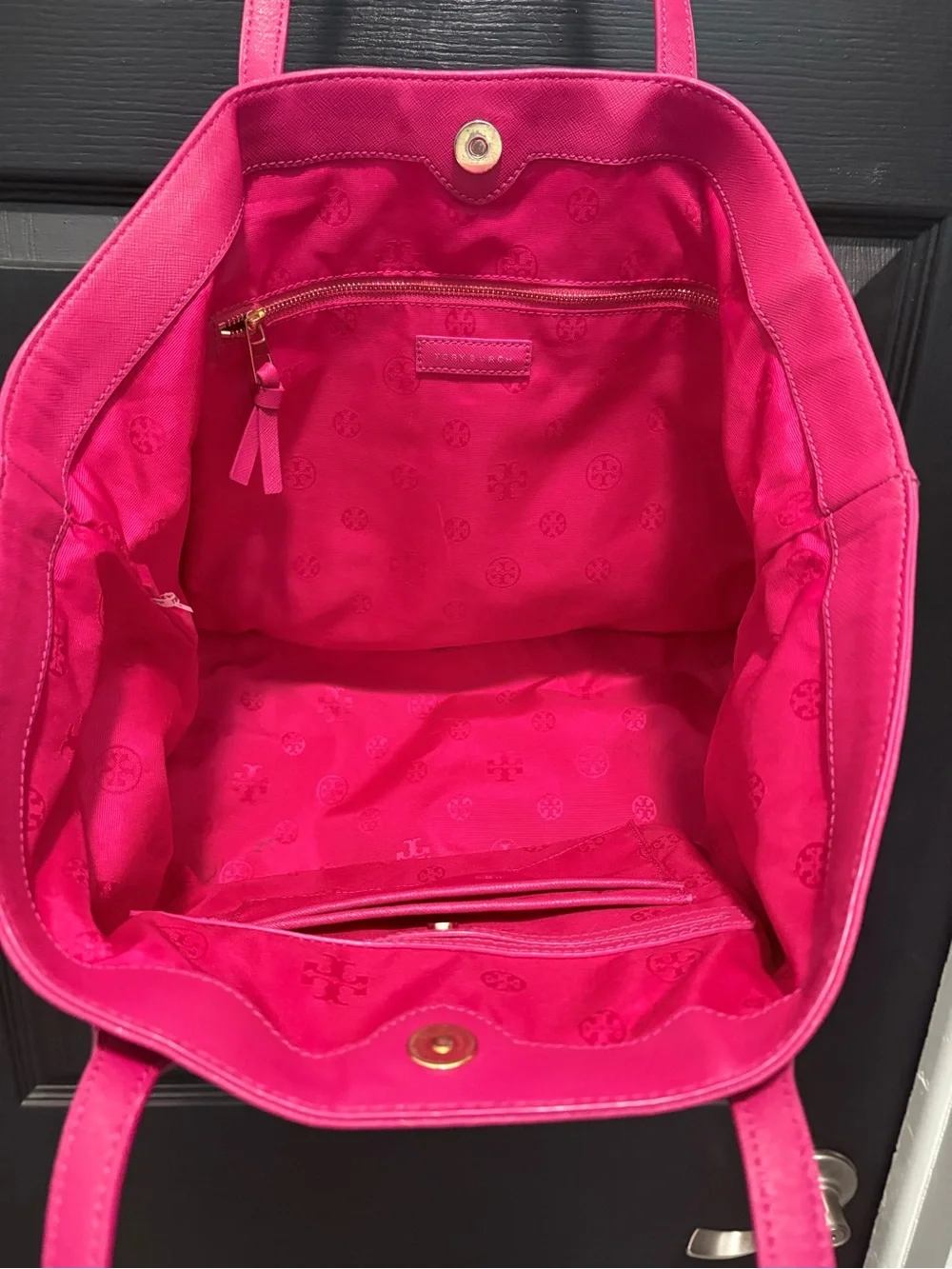 Tory Burch Plum Tote with Pink Trim
